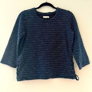 Madewell blue white striped tie-up sides 3/4th sleeves scoop-neck sweater